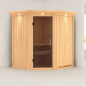 Sauna traditionnel d'angle TAURIN 2 à 3 places 68mm avec couronne et porte moderne KARIBU