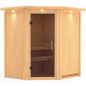 Sauna traditionnel d'angle TAURIN 2 à 3 places 68mm avec couronne et porte moderne KARIBU