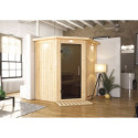 Sauna traditionnel d'angle TAURIN 2 à 3 places 68mm avec couronne et porte moderne KARIBU