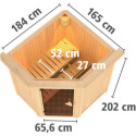 Sauna traditionnel d'angle TAURIN 2 à 3 places 68mm avec couronne et porte en verre clair KARIBU
