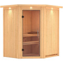 Sauna traditionnel d'angle TAURIN 2 à 3 places 68mm avec couronne et porte en verre clair KARIBU