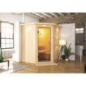 Sauna traditionnel d'angle TAURIN 2 à 3 places 68mm avec couronne et porte en verre clair KARIBU