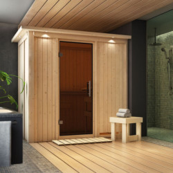 Sauna traditionnel VARIADO 2 à 3 places 68mm avec couronne et porte moderne KARIBU