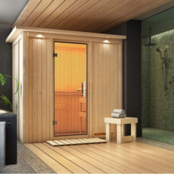 Sauna traditionnel VARIADO 2 à 3 places 68mm avec couronne et porte en verre claire KARIBU