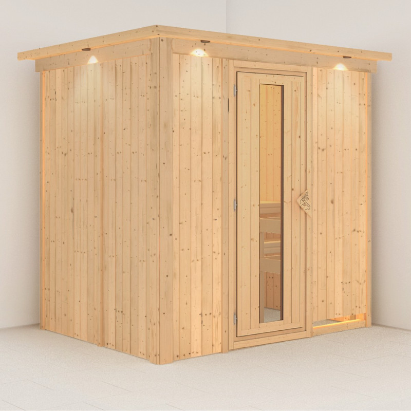 Sauna traditionnel BODIN 1 à 2 places 68mm avec couronne et porte à économie d'énergie KARIBU