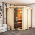 Sauna traditionnel d'angle CARIN 4 à 5 places 68mm avec couronne et porte moderne KARIBU
