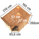 Sauna traditionnel d'angle CARIN 4 à 5 places 68mm avec couronne et porte moderne KARIBU
