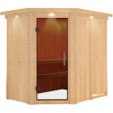 Sauna traditionnel d'angle CARIN 4 à 5 places 68mm avec couronne et porte moderne KARIBU