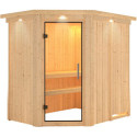 Sauna traditionnel d'angle CARIN 4 à 5 places 68mm avec couronne et porte moderne KARIBU