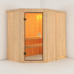 Sauna traditionnel d'angle CARIN 4 à 5 places 68mm sans couronne - avec porte classique KARIBU