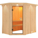 Sauna traditionnel d'angle CARIN 4 à 5 places 68mm avec couronne et porte classique KARIBU