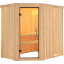 Sauna traditionnel d'angle CARIN 4 à 5 places 68mm sans couronne - avec porte en verre clair KARIBU