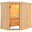 Sauna traditionnel d'angle CARIN 4 à 5 places 68mm sans couronne - avec porte en verre clair KARIBU