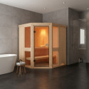 Sauna traditionnel d'angle 3 à 4 places - parois 68mm - avec couronne - porte classique - Amelia 1 - KARIBU