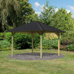 Kiosque de jardin carré Cordoba – 3,57x3,57m – avec shingles – Karibu