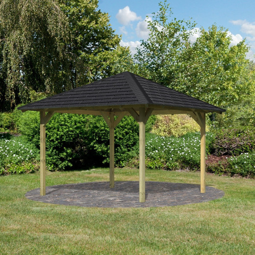Kiosque de jardin carré Cordoba – 3,57x3,57m – avec shingles – Karibu