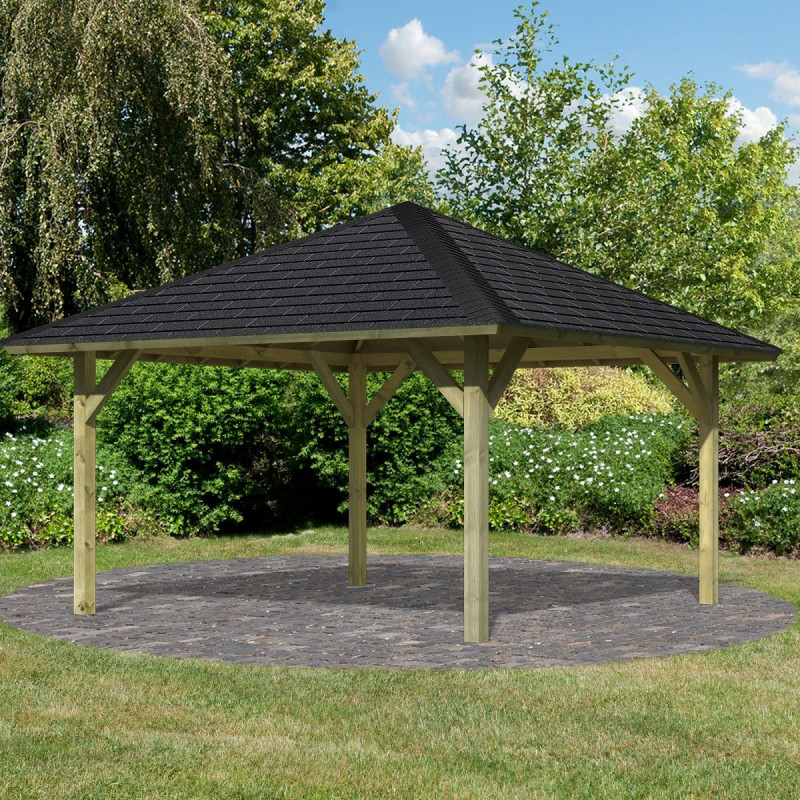 Kiosque rectangulaire en bois autoclave Holm 1 – 4,31x4,31m – avec shingles – Karibu