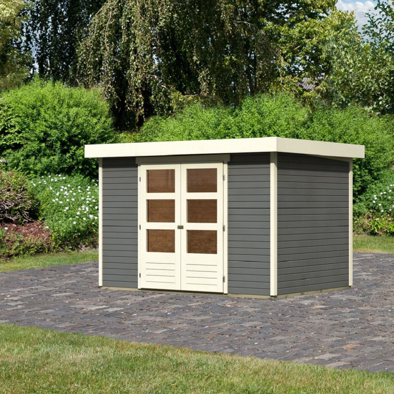 Abri de jardin en bois massif gris terre 6,55m² Askola 4 - Karibu