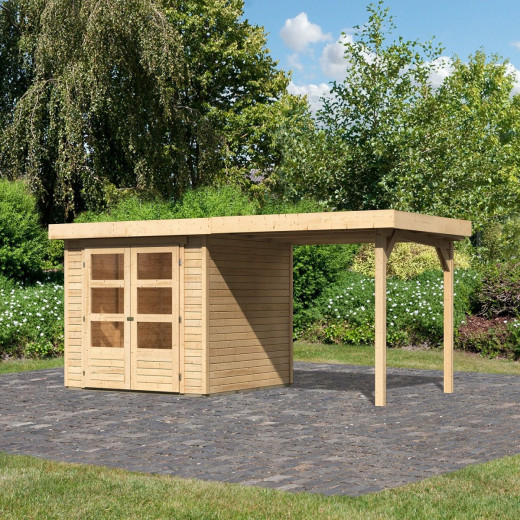 Abri de jardin en bois massif 4,62m² Askola 2 avec appentis – Karibu