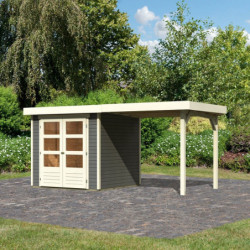 Abri de jardin en bois massif gris terre 4,62m² Askola 2 avec appentis – Karibu