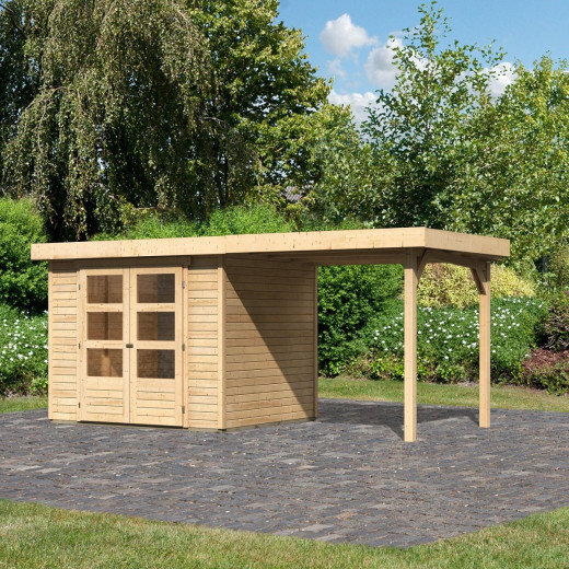 Abri de jardin en bois massif 5,25m² Askola 3 avec appentis – Karibu