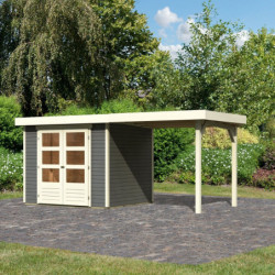 Abri de jardin en bois massif gris terre 5,25m² Askola 3 avec appentis - Karibu
