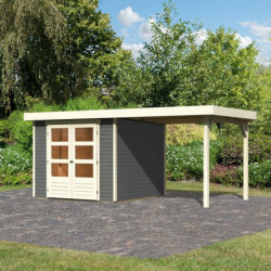 Abri de jardin en bois massif gris terre 5,95m² Askola 3,5 avec appentis - Karibu