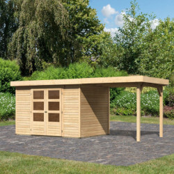 Abri de jardin en bois massif 6,55m² Askola 4 avec appentis – Karibu