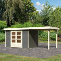 Abri de jardin en bois massif gris terre 6,55m² Askola 4 avec appentis - Karibu