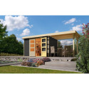 Abri de jardin en bois massif gris terre 6,55m² Askola 4 avec appentis - Karibu