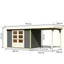 Abri de jardin en bois massif gris terre 6,55m² Askola 4 avec appentis - Karibu