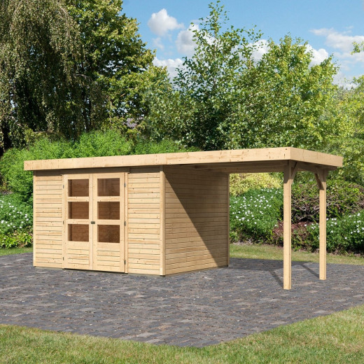 Abri de jardin en bois massif 7,43m² Askola 5 avec appentis – Karibu