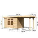 Abri de jardin en bois massif 7,43m² Askola 5 avec appentis – Karibu
