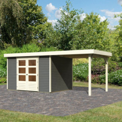 Abri de jardin en bois massif gris terre 7,43m² Askola 5 avec appentis - Karibu