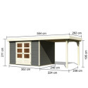 Abri de jardin en bois massif gris terre 7,43m² Askola 5 avec appentis - Karibu