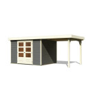 Abri de jardin en bois massif gris terre 7,43m² Askola 5 avec appentis - Karibu