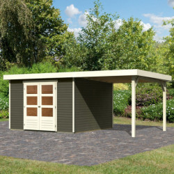 Abri de jardin en bois massif gris terre 9,24m² Askola 6 avec appentis - Karibu