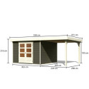 Abri de jardin en bois massif gris terre 9,24m² Askola 6 avec appentis - Karibu