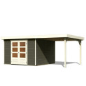 Abri de jardin en bois massif gris terre 9,24m² Askola 6 avec appentis - Karibu