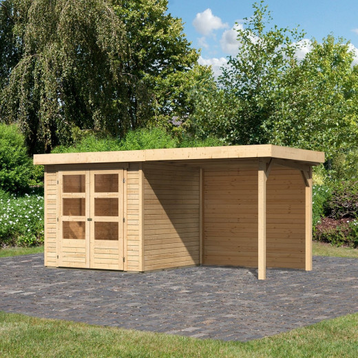 Abri de jardin en bois massif 4,62m² Askola 2 avec appentis et paroi arrière – Karibu