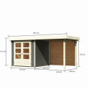 Abri de jardin en bois massif gris terre 4,62m² Askola 2 avec appentis et paroi arrière – Karibu
