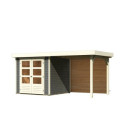 Abri de jardin en bois massif gris terre 4,62m² Askola 2 avec appentis et paroi arrière – Karibu