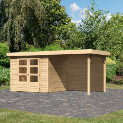 Abri de jardin en bois massif 5,25m² Askola 3 avec appentis et paroi arrière – Karibu