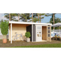 Abri de jardin en bois massif gris terre 5,25m² Askola 3 avec appentis et paroi arrière - Karibu
