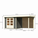 Abri de jardin en bois massif gris terre 5,25m² Askola 3 avec appentis et paroi arrière - Karibu