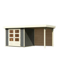 Abri de jardin en bois massif gris terre 5,25m² Askola 3 avec appentis et paroi arrière - Karibu