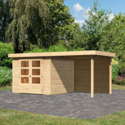 Abri de jardin en bois massif 5,95m² Askola 3,5 avec appentis et paroi arrière – Karibu