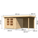 Abri de jardin en bois massif 5,95m² Askola 3,5 avec appentis et paroi arrière – Karibu