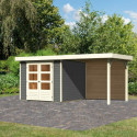 Abri de jardin en bois massif gris terre 5,95m² Askola 3,5 avec appentis et paroi arrière - Karibu