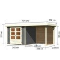 Abri de jardin en bois massif gris terre 5,95m² Askola 3,5 avec appentis et paroi arrière - Karibu